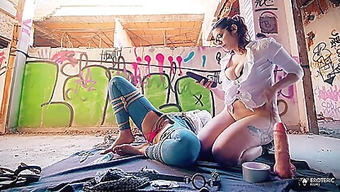 Sexy blonde fucked by a dildo